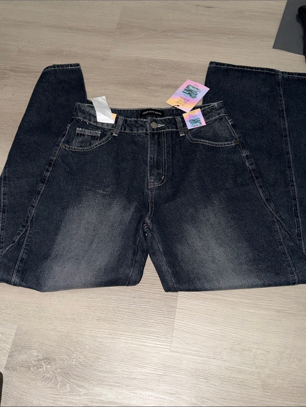 Black gray Washed High-Rise Jeans